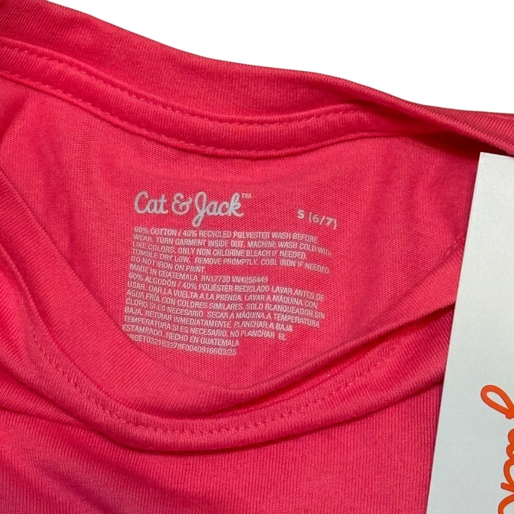 Cat & Jack Girls 3pc Outfit Set 6/7 Pink Snack Graphic Tee Leggings Black‎ Short